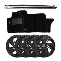 Jogo de calotas esportivas nitro 13 fosc black + soleiras resinadas + tapetes ford ka