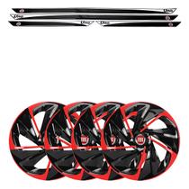 Jogo de calotas esportivas nitro 14 black red + soleiras resinadas fiat uno