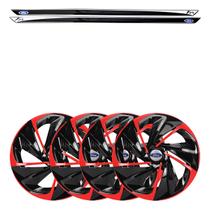 Jogo de calotas esportivas nitro 14 black red + soleiras resinadas ford ka