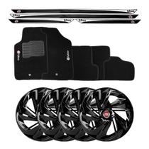 Jogo de calotas esportivas nitro 14 black + soleiras resinadas + tapetes fiat uno