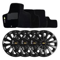 Jogo de calotas esportivas passat 13 black + tapete bordado gm celta