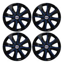 Jogo de calotas esportivas prime 13 black blue + emblema ford