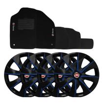 Jogo de calotas esportivas prime 13 black blue + tapete bordado fiat siena Jogo de calotas esportivas prime 13 black blue + tapete bordado fiat siena