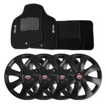 Jogo de calotas esportivas prime 13 black fosc + tapete bordado fiat palio g1 g2