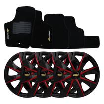 Jogo de calotas esportivas prime 13 black red + tapete bordado gm classic