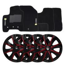 Jogo de calotas esportivas prime 13 black red + tapete bordado renault sandero