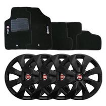 Jogo de calotas esportivas prime 13 black + tapete bordado fiat uno