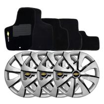 Jogo de calotas esportivas prime 13 silver black + tapete bordado gm celta