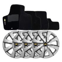Jogo de calotas esportivas prime 13 silver graphite + tapete bordado gm celta