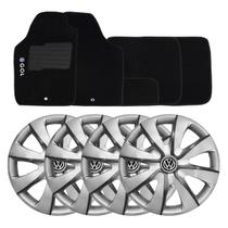 Jogo de calotas esportivas prime 13 silver graphite + tapete bordado vw gol g2 g3 g4