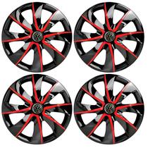 Jogo de calotas esportivas prime 14 black red + emblema alumínio volks 3d Jogo de calotas esportivas prime 14 black red + emblema alumínio volks 3d