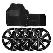 Jogo de calotas esportivas prime 14 black silver + tapete bordado vw voyage g5 g6