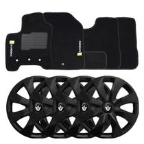 Jogo de calotas esportivas prime 14 black + tapete bordado sandero