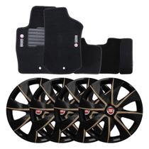 Jogo de calotas esportivas prime 14 gold + tapete bordado fiat novo uno