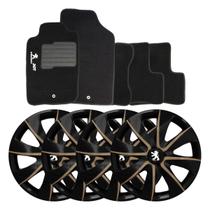 Jogo de calotas esportivas prime 14 gold + tapete bordado peugeot 207