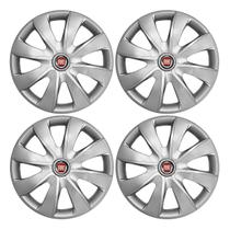 Jogo de calotas esportivas prime 14 silver + emblema fiat vermelho