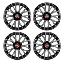 Jogo de calotas esportivas triton 14 black graphite + emblema resinado fiat vermelho Jogo de calotas esportivas triton 14 black graphite + emblema resinado fiat vermelho