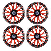 Jogo de calotas esportivas triton 14 black red + emblema resinado fiat azul Jogo de calotas esportivas triton 14 black red + emblema resinado fiat azul