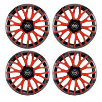Jogo de calotas esportivas triton 14 black red + emblema resinado nissan