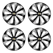 Jogo de calotas esportivas velox 13 black silver + emblema alumínio gm preto Jogo de calotas esportivas velox 13 black silver + emblema alumínio gm preto