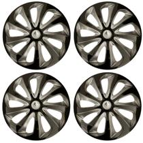 Jogo de calotas esportivas velox 13 black silver + emblema alumínio renault prata