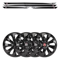 Jogo de calotas esportivas velox 13 black + soleiras resinadas fiat uno