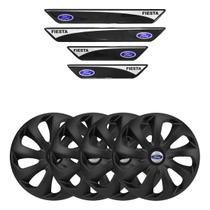 Jogo de calotas esportivas velox 13 fosc black + soleiras resinadas ford fiesta