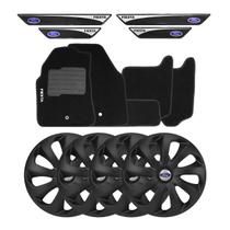 Jogo de calotas esportivas velox 13 fosc black + soleiras resinadas + tapetes ford fiesta