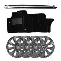 Jogo de calotas esportivas velox 13 graphite + soleiras resinadas + tapetes ford ka