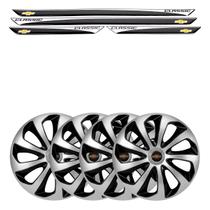 Jogo de calotas esportivas velox 13 silver black + soleiras resinadas classic