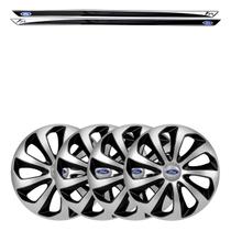 Jogo de calotas esportivas velox 13 silver black + soleiras resinadas ford ka