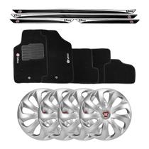 Jogo de calotas esportivas velox 13 silver + soleiras resinadas + tapetes fiat uno