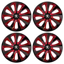 Jogo de calotas esportivas velox 14 black red + emblema resinado peugeot