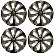 Jogo de calotas esportivas velox 14 black silver + emblema alumínio volks 3d