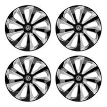 Jogo de calotas esportivas velox 14 black silver + emblema resinado vw volkswagen