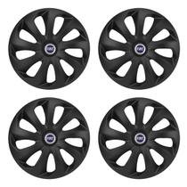 Jogo de calotas esportivas velox 14 fosc black + emblema alumínio fiat azul Jogo de calotas esportivas velox 14 fosc black + emblema alumínio fiat azul