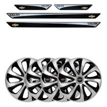 Jogo de calotas esportivas velox 14 silver black + soleiras resinadas celta