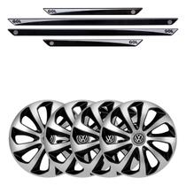 Jogo de calotas esportivas velox 14 silver black + soleiras resinadas gol