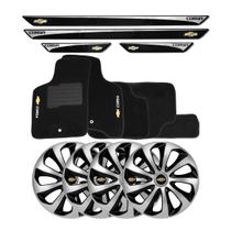 Jogo de calotas esportivas velox 14 silver black + soleiras resinadas + tapetes corsa