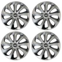 Jogo de calotas esportivas velox 14 silver graphite + emblema alumínio nissan preto