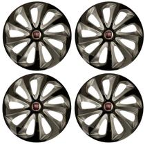 Jogo de calotas esportivas velox 15 black silver + emblema alumínio fiat vermelho Jogo de calotas esportivas velox 15 black silver + emblema alumínio fiat vermelho