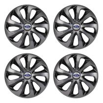 Jogo de calotas esportivas velox 15 graphite black + emblema resinado ford
