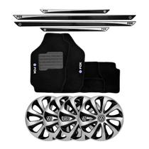 Jogo de calotas esportivas velox 15 silver black + soleiras resinadas + tapetes fox Jogo de calotas esportivas velox 15 silver black + soleiras resinadas + tapetes fox