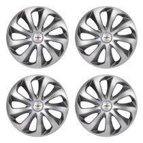 Jogo de calotas esportivas velox 15 silver graphite + emblema alumínio gm escovado