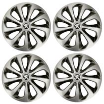Jogo de Calotas Velox Aro 14 Silver Black + Emblema Resinado Peugeot