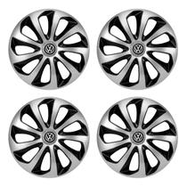 Jogo de Calotas Velox Aro 14 Silver Black + Emblema Resinado Vw Volkswagen