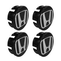 Jogo de Calotinhas 58mm Centro de Roda Honda FIT Civic City Preta com Cromado