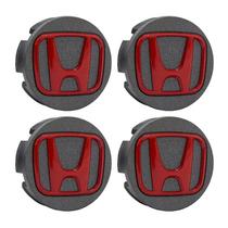Jogo de Calotinhas 58mm Centro de Roda Honda FIT Civic City WRV Grafite Fosca emblema Vermelho