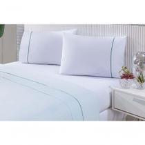 Jogo De Cama 100% Algodão Percal 150 Fios Solteiro Gran Moratta 3 Peças - Visual na cor Branco E Verde Jogo De Cama 100% Algodão Percal 150 Fios Solteiro Gran Moratta 3 Peças - Visual na cor Branco E Verde