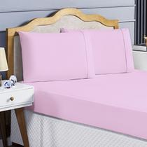 Jogo de cama 200 fios 100% algodão casal padrão ponto palito rosa 3 peças